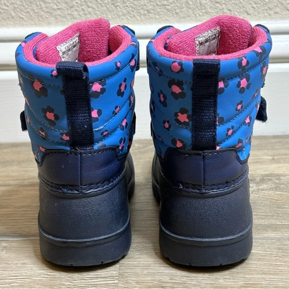 Carter's Girls Deltha Cold Weather Boots Pink and Blue Leopard Print Toddler’s 7